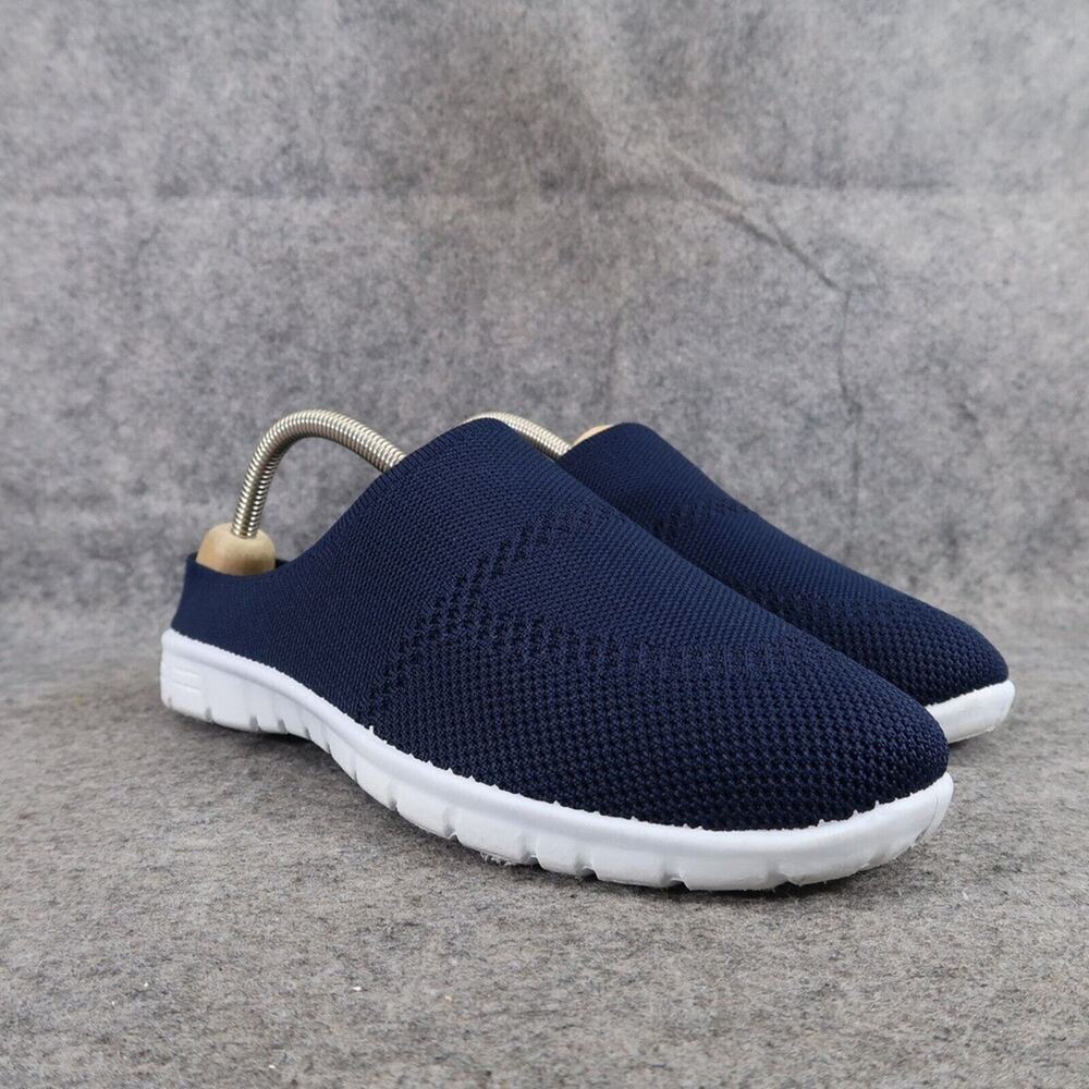 Casual Shoes Womens 10 Slip On Mule Clog Stretch Knit Comfort Walking Blue Flat